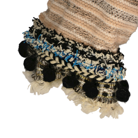 Style & Co Boho Sweater Womens Medium Peach & Gray Pompom Sleeves Cotton Blend - Picture 7 of 12